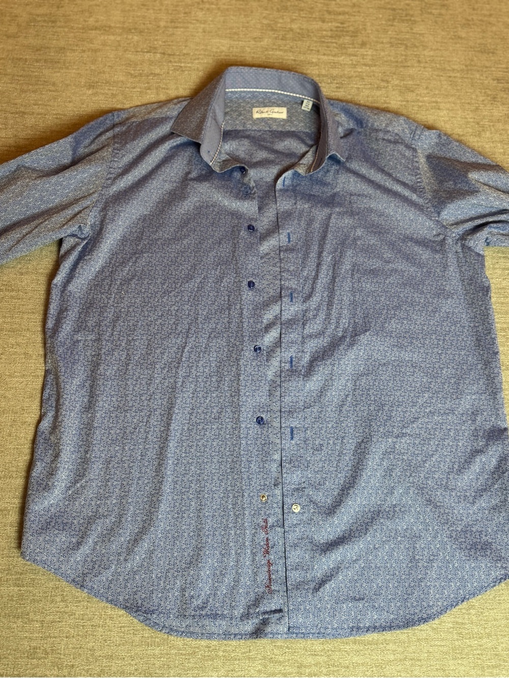 Robert Graham Men's Blue Embroideref Paisley Micro-Pattern Button-Down Shirt